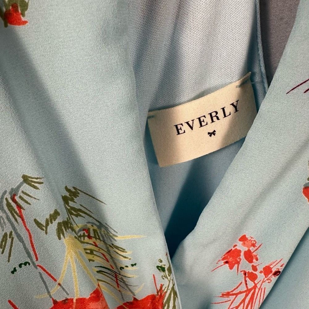 Everly Romper Blue with Flamingos Surplice Front Spaghetti Straps Summer L - Picture 3 of 8